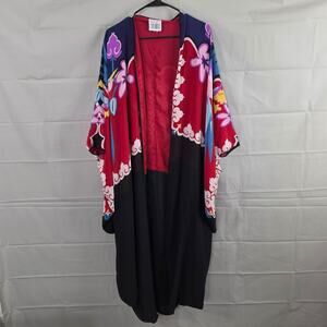 Very Vollbracht Kimono Jacket One Size Bird Floral Colorful Boho Cape Artsy Boho
